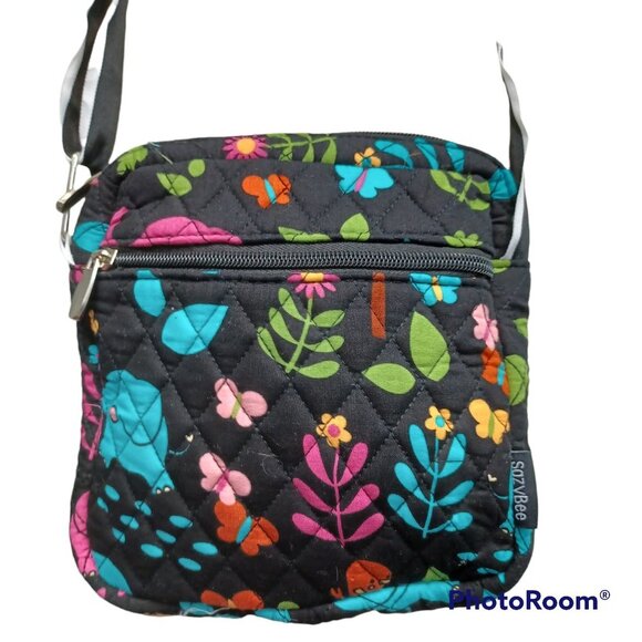 Sazy Bee Designs Crossbody Bag Floral On Black Zip Up Small Bag - Picture 1 of 14